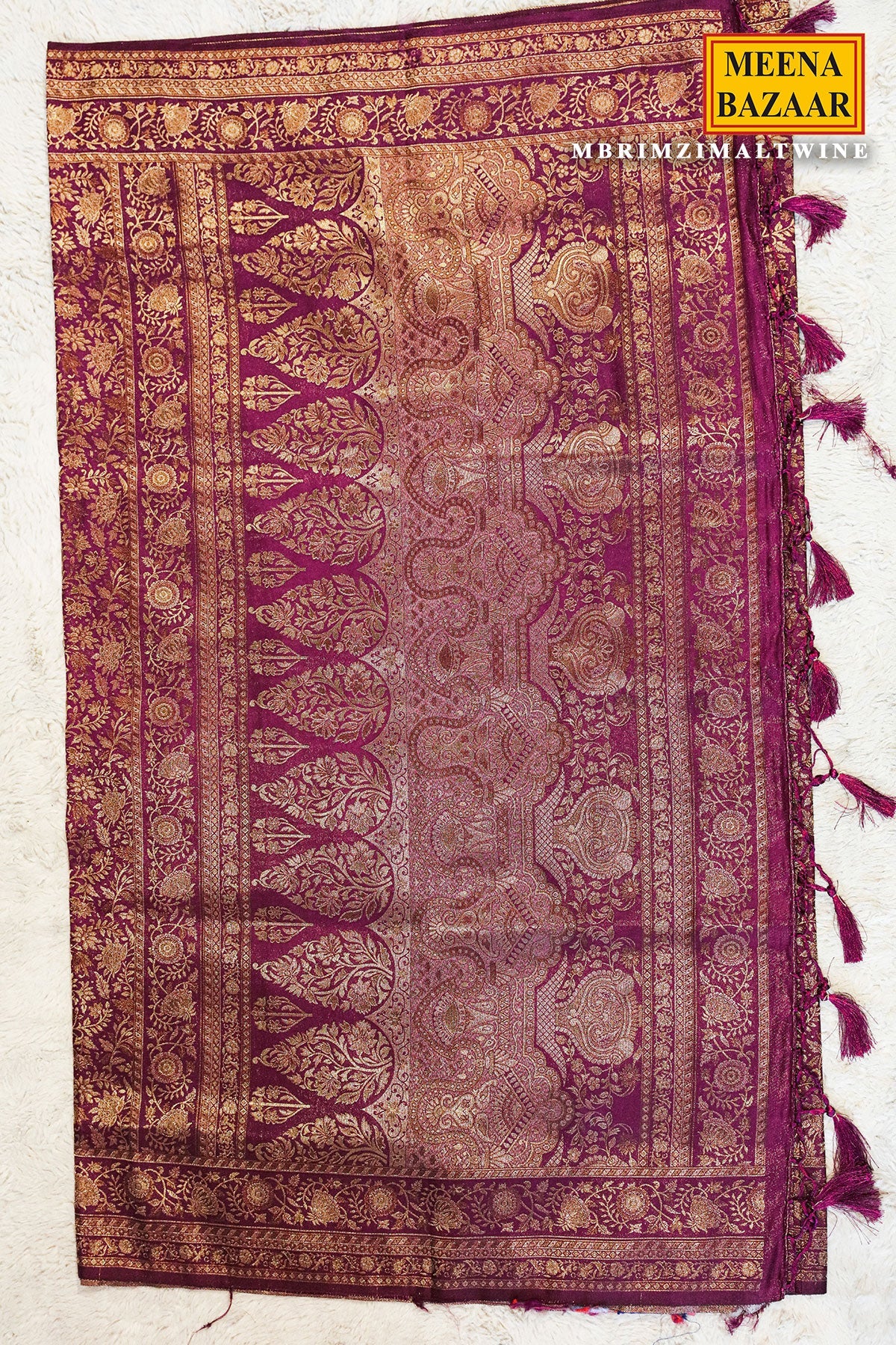 Rimzim Wine Silk Weaving Jaal Saree