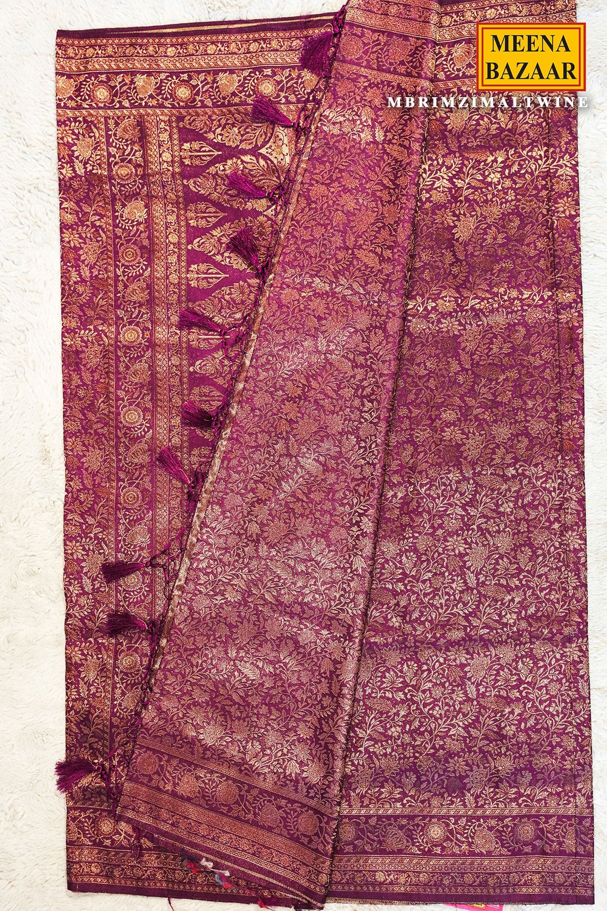 Rimzim Wine Silk Weaving Jaal Saree