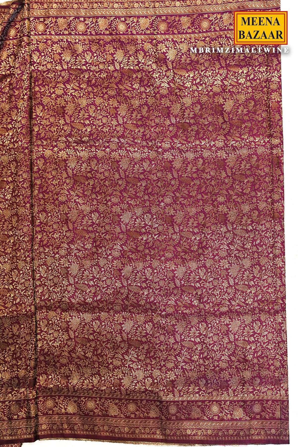 Rimzim Wine Silk Weaving Jaal Saree