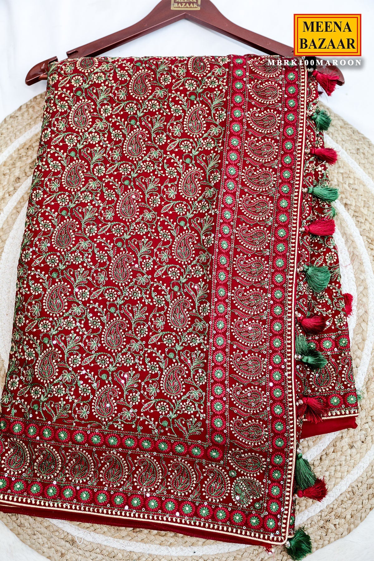 Maroon Georgette Saree with Sequin and Zari Work