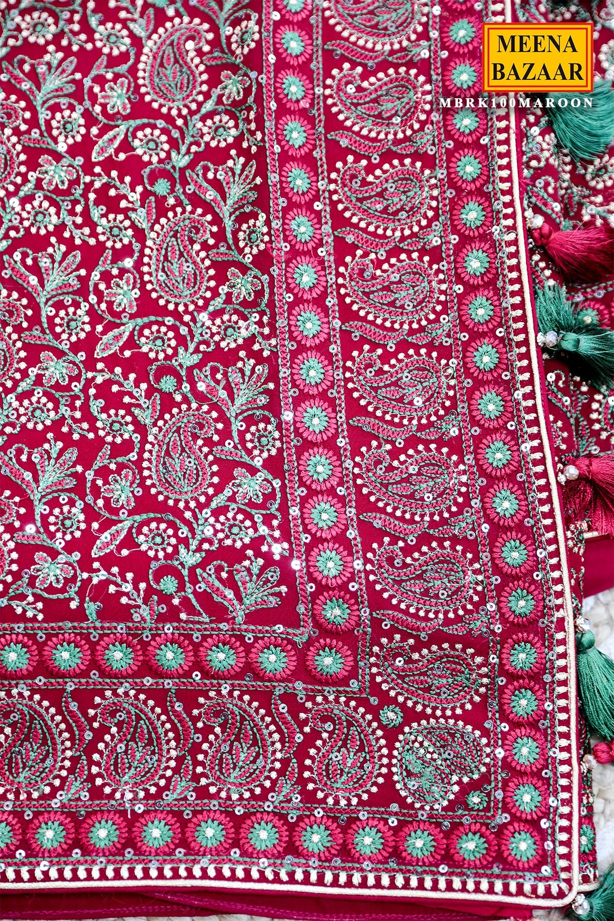 Maroon Georgette Saree with Sequin and Zari Work
