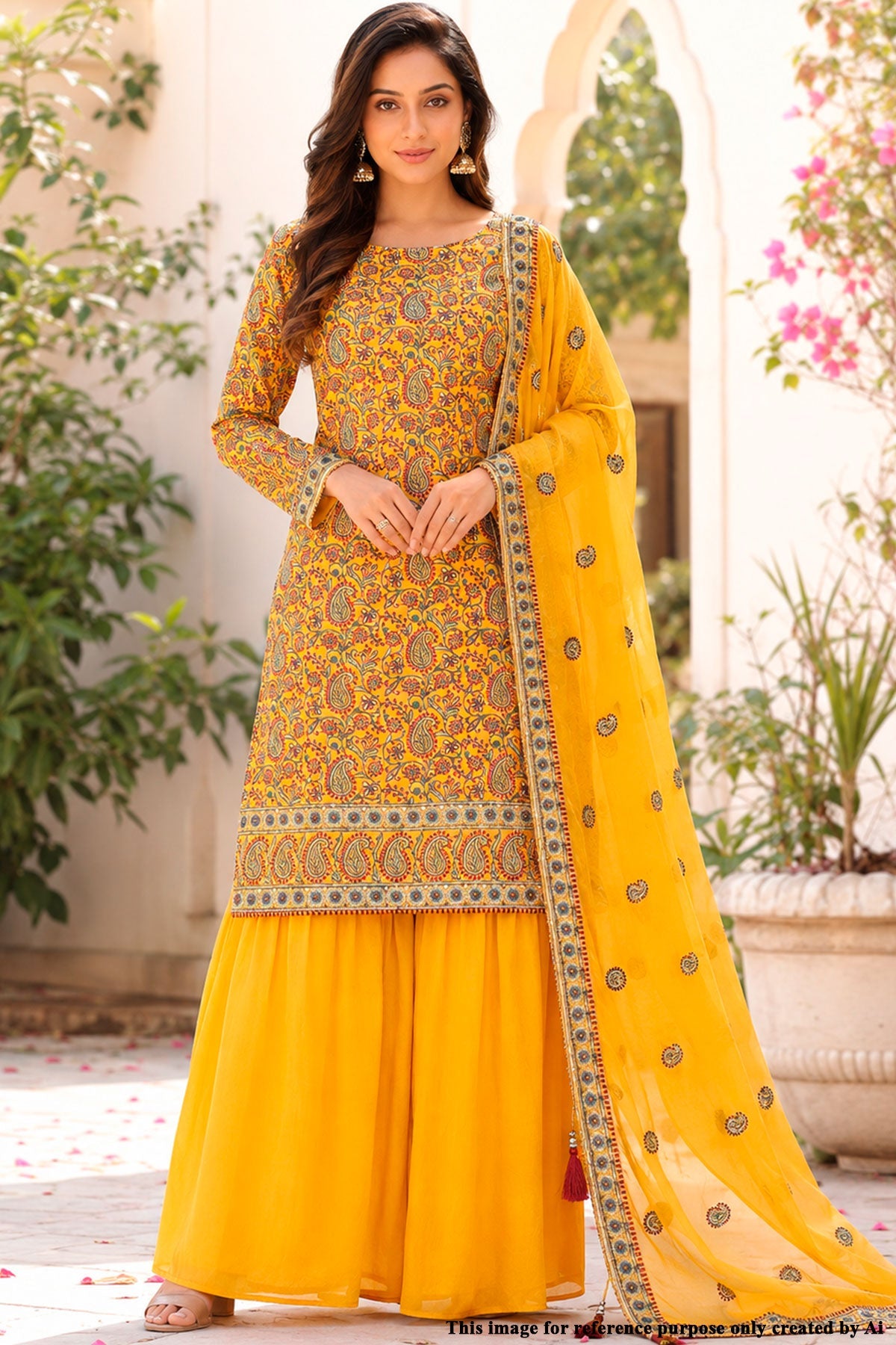 Mustard Resham Thread Embroidered Georgette Unstitched Suit