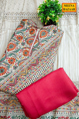 Resham Multi Thread Embroidered Unstiched Beige Silk Suit