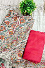Resham Multi Thread Embroidered Unstiched Beige Silk Suit
