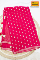 Rani Pink Chiffon Saree with Delicate Border and Elegant Drape