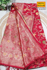 Maroon Silk Saree with Jaal Weaving