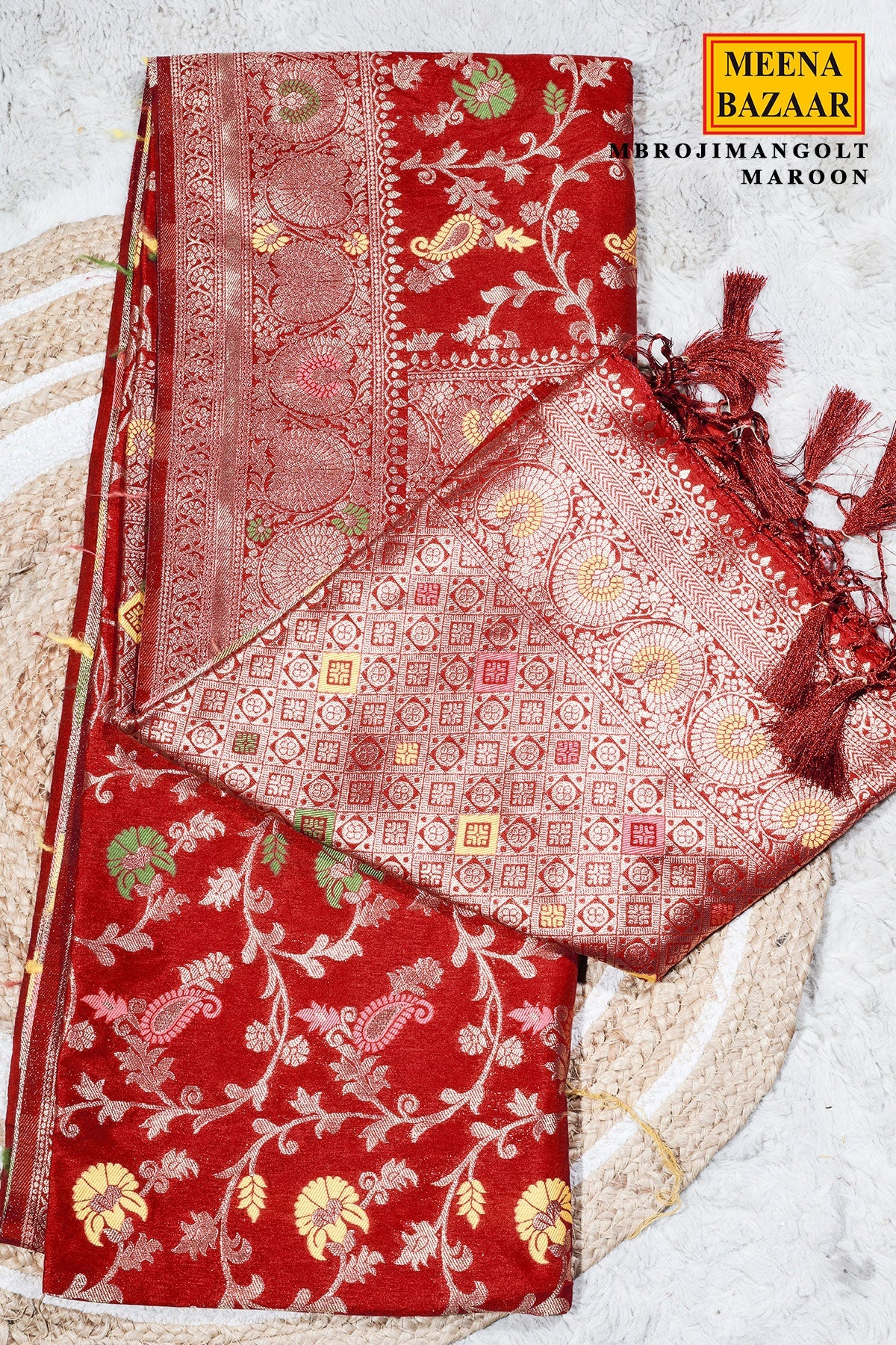 Maroon Silk Saree with Jaal Weaving