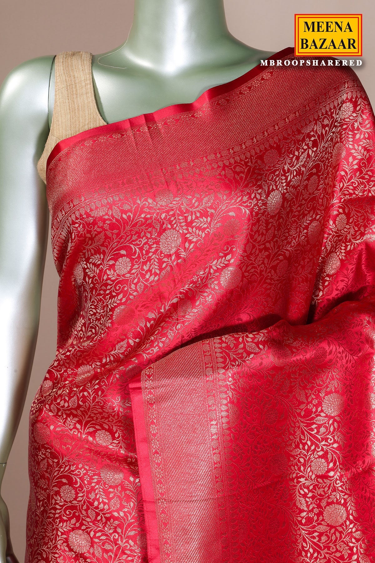 Red Silk Weaving Saree Traditional Festive Wear