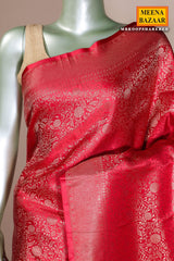 Red Silk Weaving Saree Traditional Festive Wear