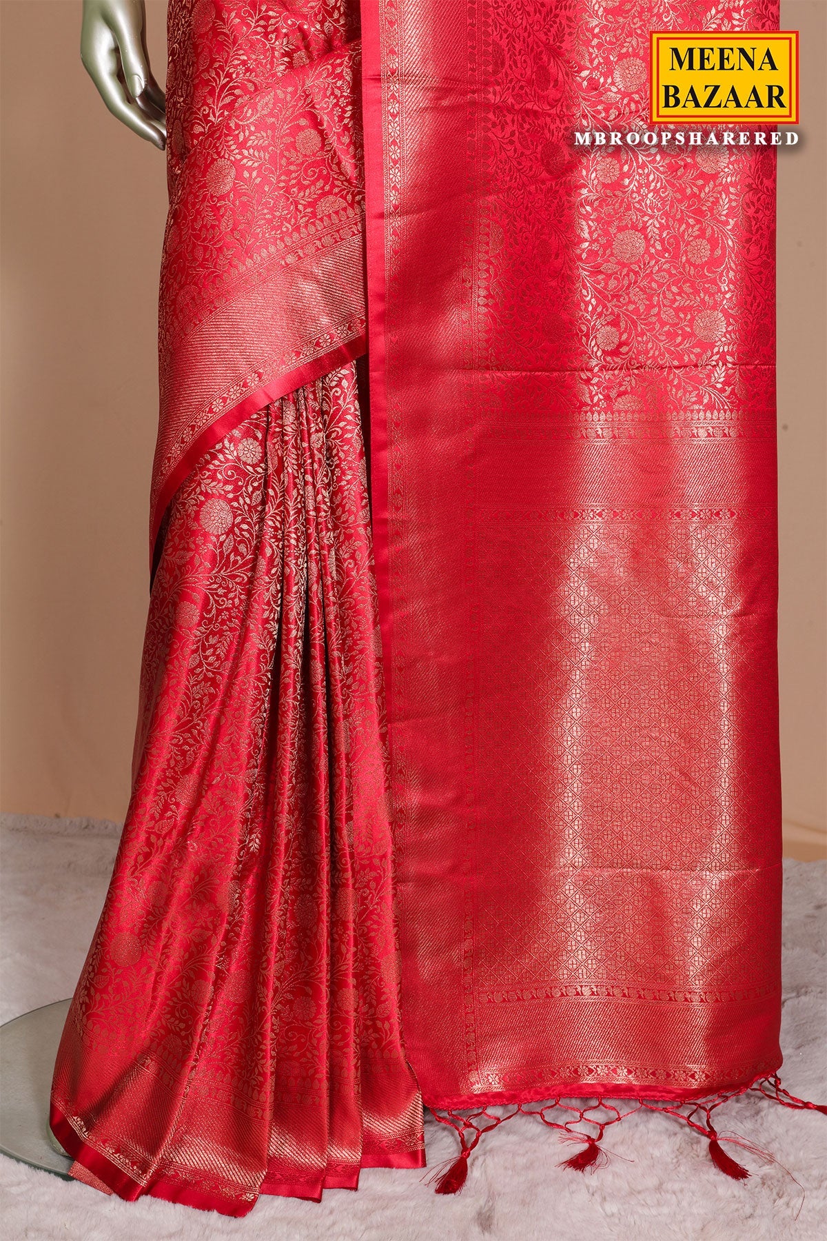 Red Silk Weaving Saree Traditional Festive Wear