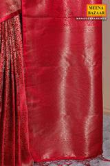 Red Silk Weaving Saree Traditional Festive Wear