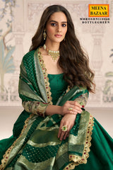 Bottle Green Silk Embroidered Gown