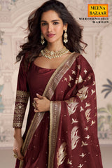 Maroon Silk Embroidered Gown