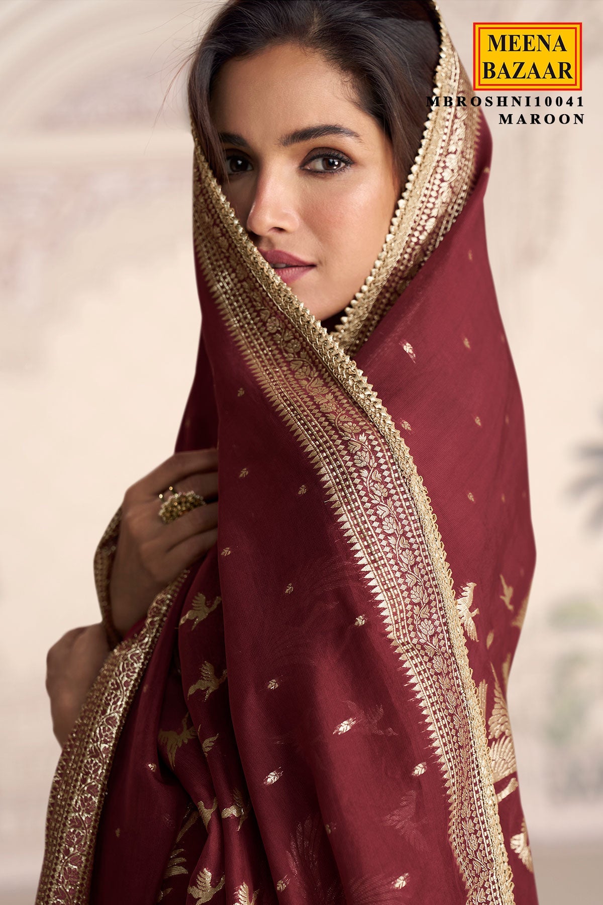 Maroon Silk Embroidered Gown