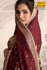 Maroon Silk Embroidered Gown