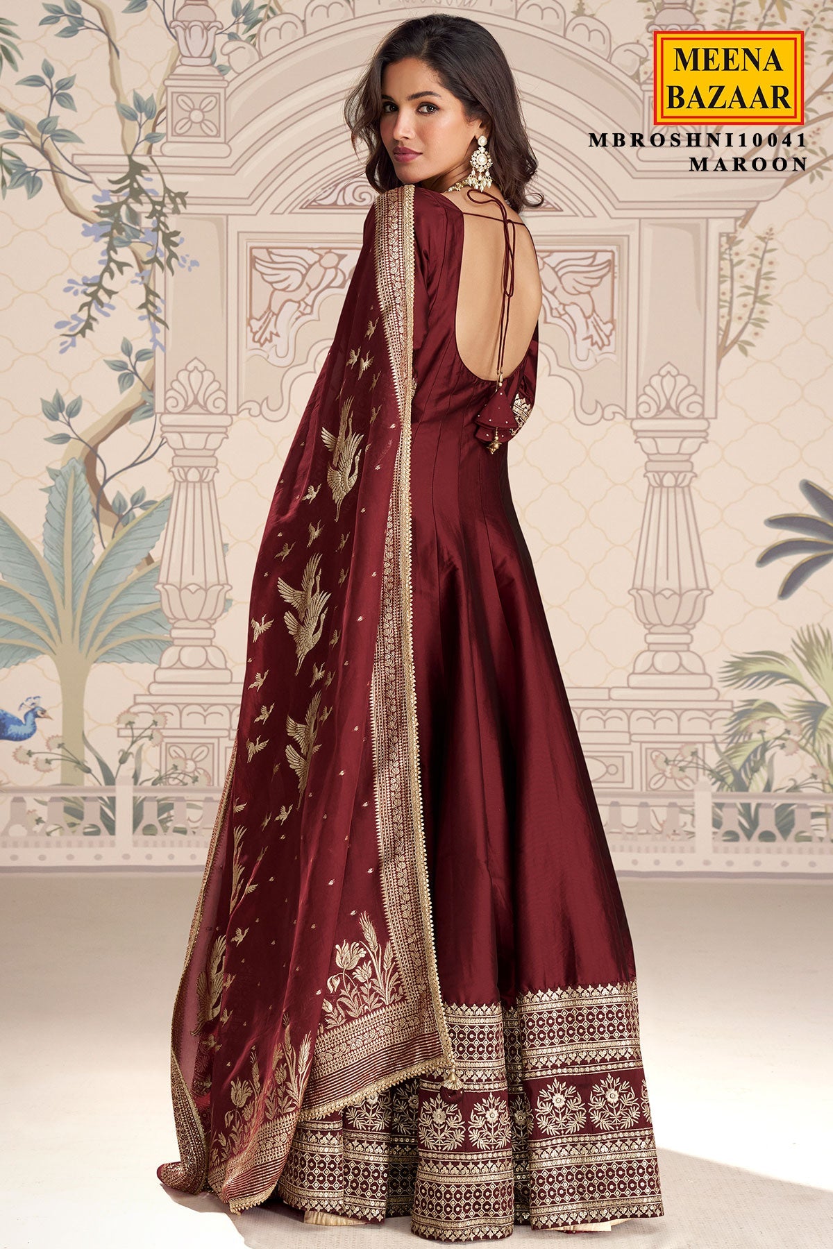Maroon Silk Embroidered Gown