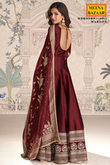 Maroon Silk Embroidered Gown