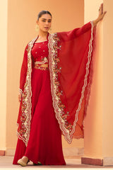 Red Organza Embroidered Kurti