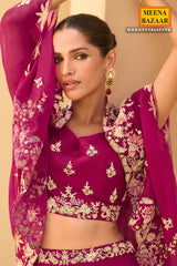 Rani Pink Thread Embroidered Cord Set for Festive Occasions