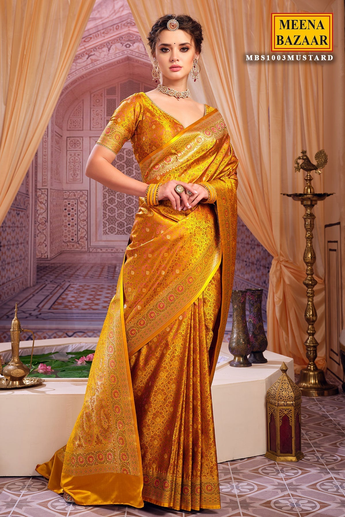 Mustard Woven Banarasi Silk Saree