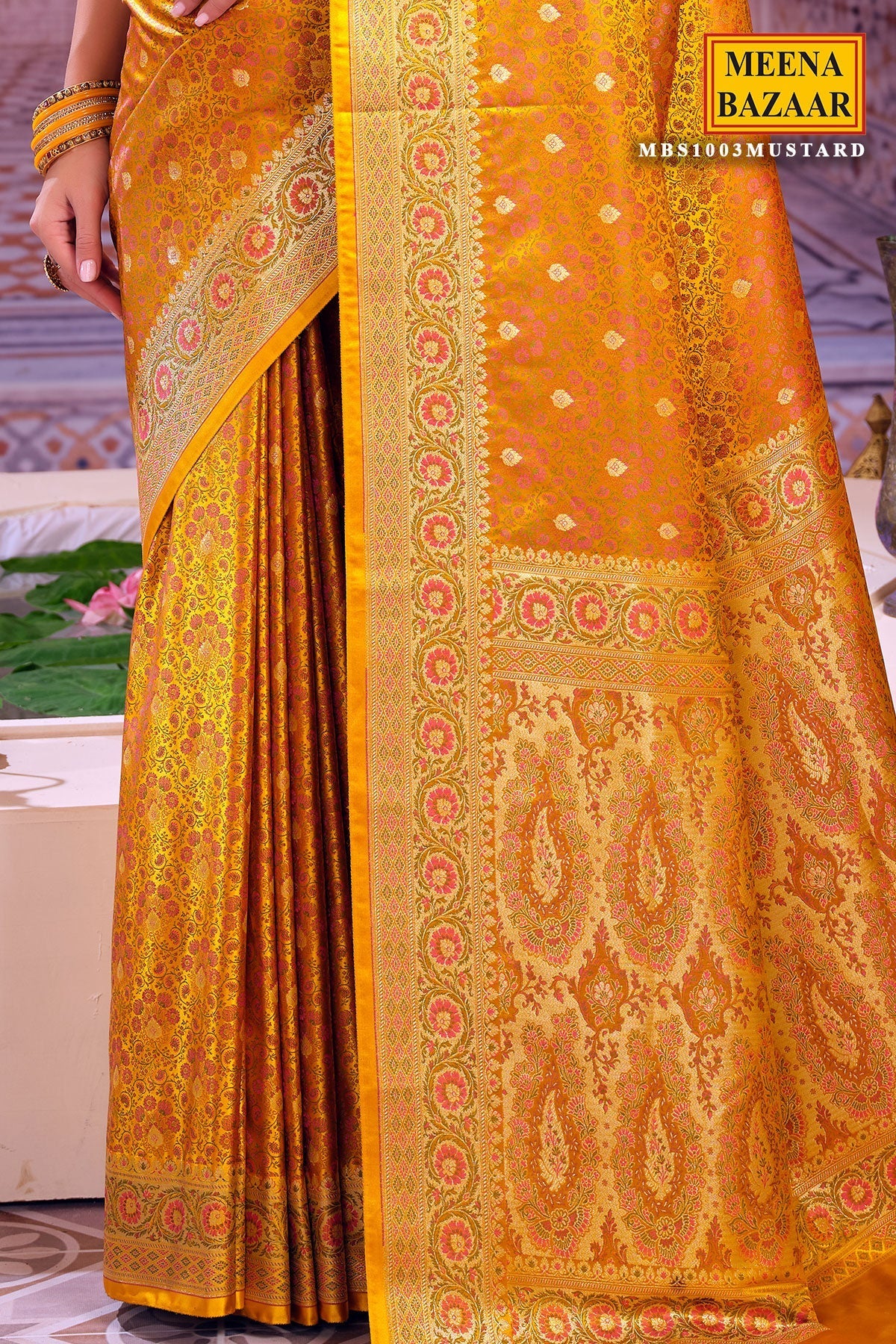 Mustard Woven Banarasi Silk Saree