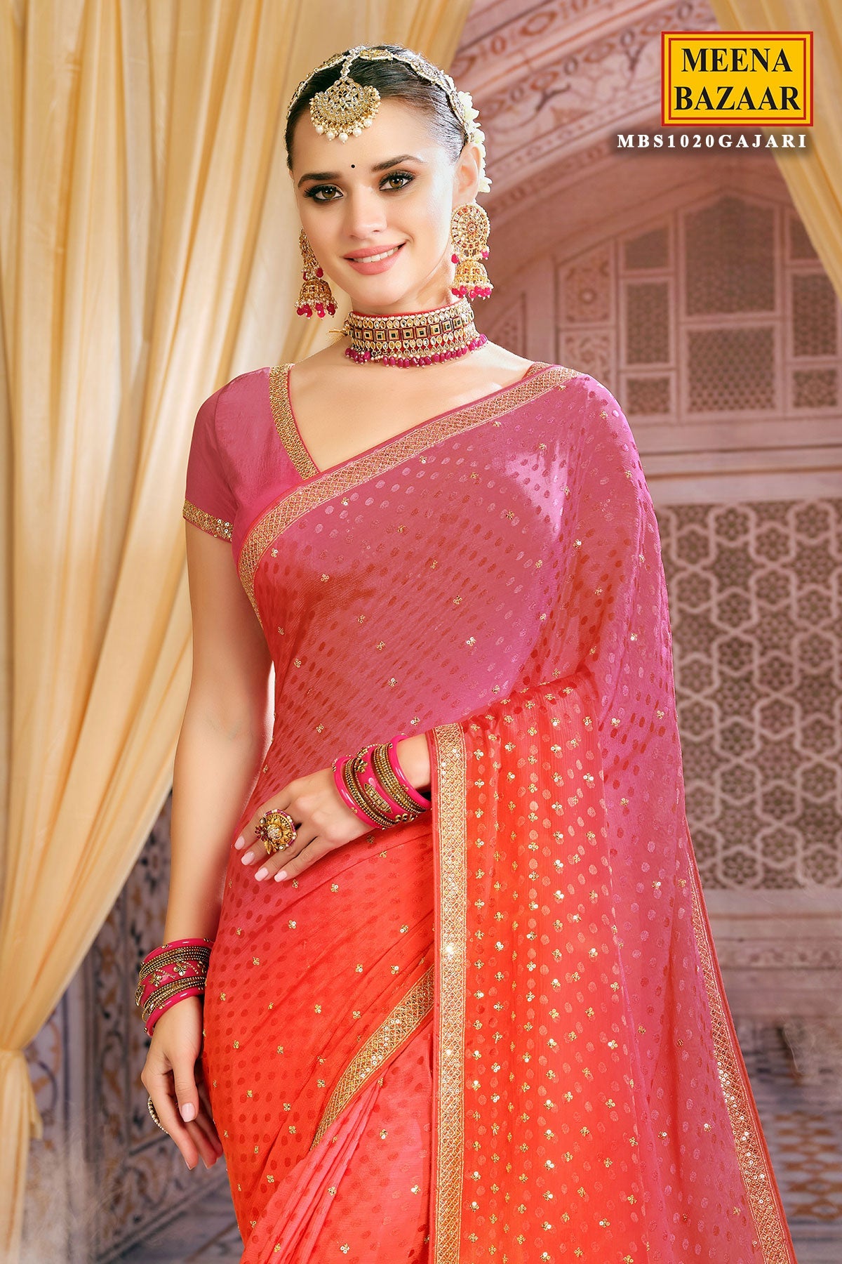 Gajari Jacquard Sequins and Zari Embroidered Saree