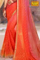Gajari Jacquard Sequins and Zari Embroidered Saree