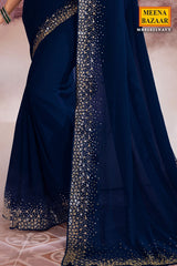 Navy Georgette Zari and Sequins Embroidered Saree