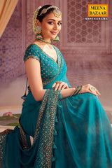 Rama Georgette Zari and Sequins Embroidered Saree