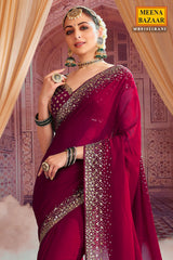 Rani Georgette Zari and Sequins Embroidered Saree