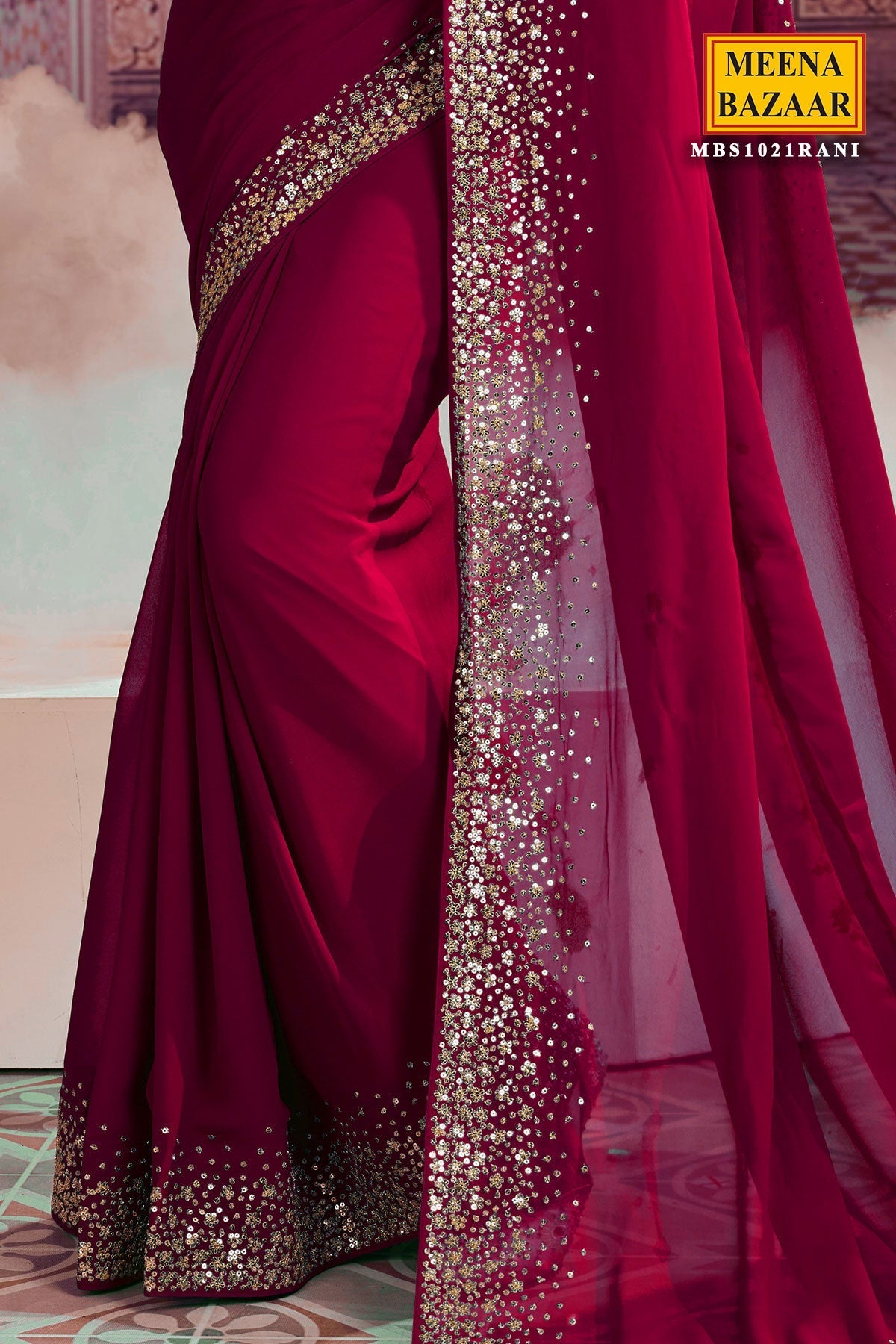 Rani Georgette Zari and Sequins Embroidered Saree