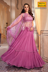 Mauve Georgette Sequins Embroidered Lehenga