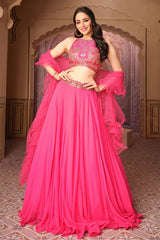 Rani Pink Georgette Zari and Sequins Embroidered Lehenga
