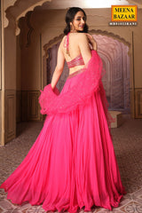 Rani Pink Georgette Zari and Sequins Embroidered Lehenga
