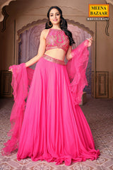 Rani Pink Georgette Zari and Sequins Embroidered Lehenga