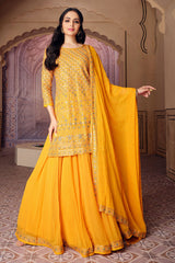 Mustard Georgette with Zari Sequins Embroidered Suit