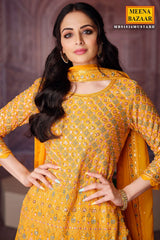 Mustard Georgette with Zari Sequins Embroidered Suit
