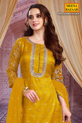 Mustard Zari and Sequins Embroidered Unstitched Suit