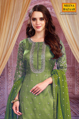 Pista Silk Zari Sequins Embroidered Unstitched Suit