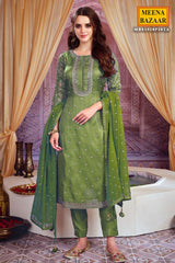 Pista Silk Zari Sequins Embroidered Unstitched Suit
