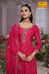 Rani Silk Ready Made Suit with Elegant Neck Embroidery