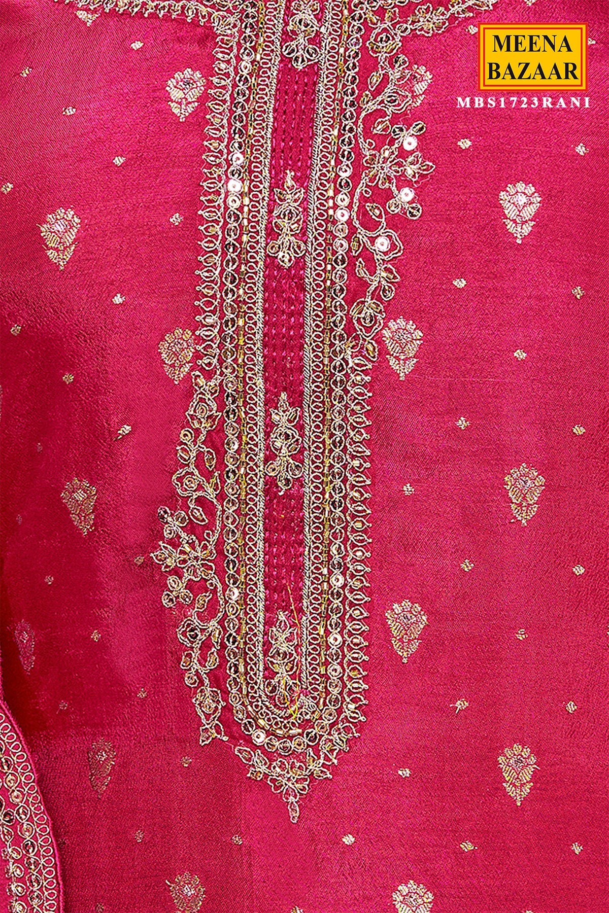 Rani Silk Ready Made Suit with Elegant Neck Embroidery