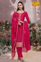 Rani Silk Ready Made Suit with Elegant Neck Embroidery