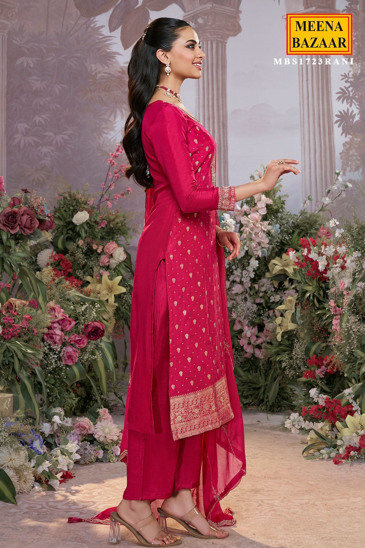Rani Silk Ready Made Suit with Elegant Neck Embroidery