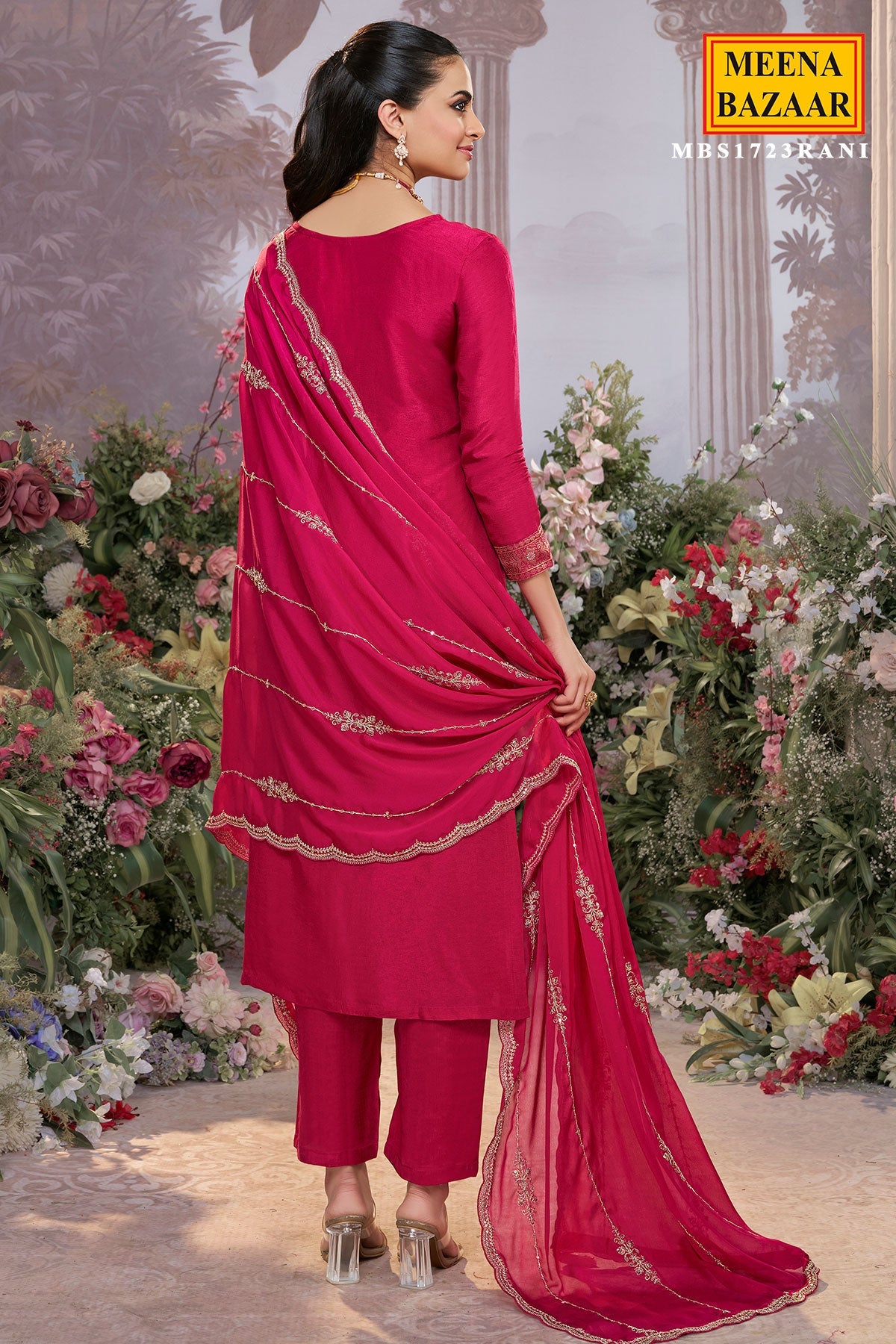 Rani Silk Ready Made Suit with Elegant Neck Embroidery