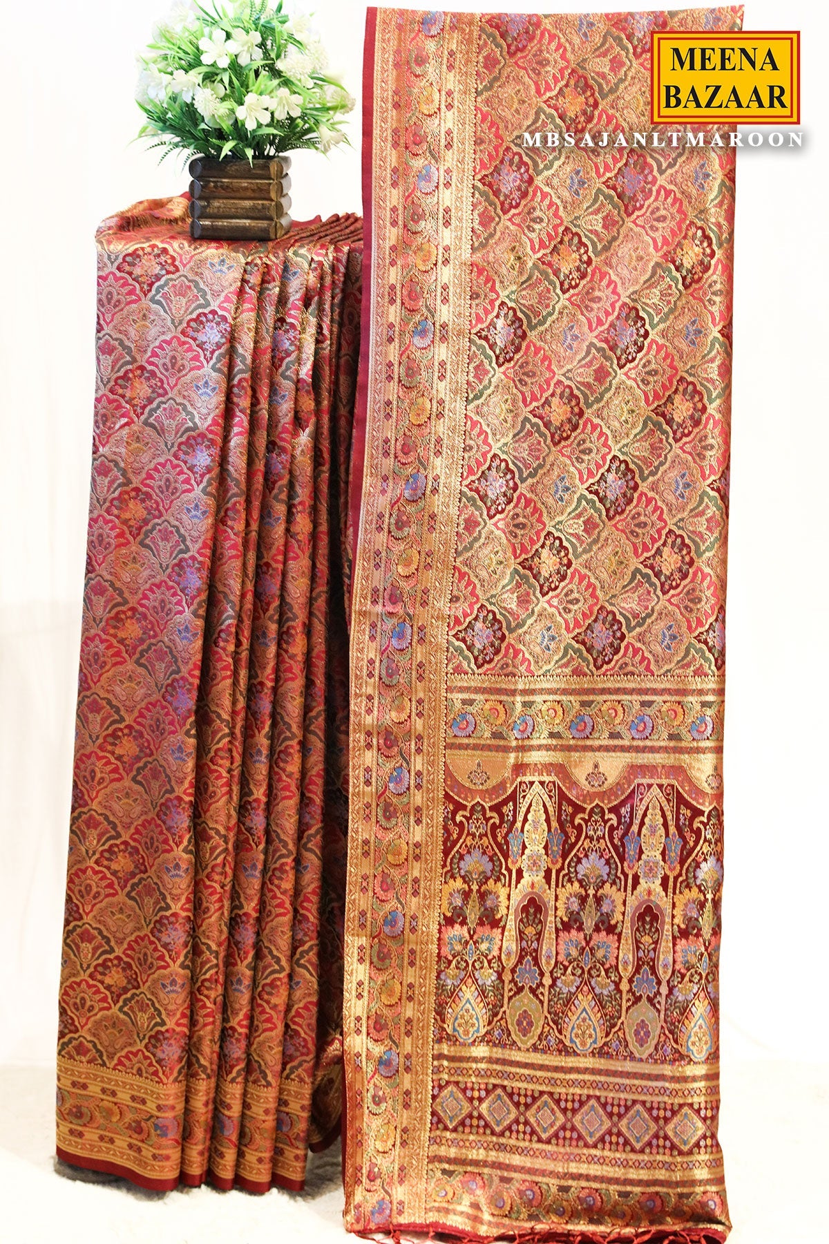 Maroon Silk Weaving Jal Saree