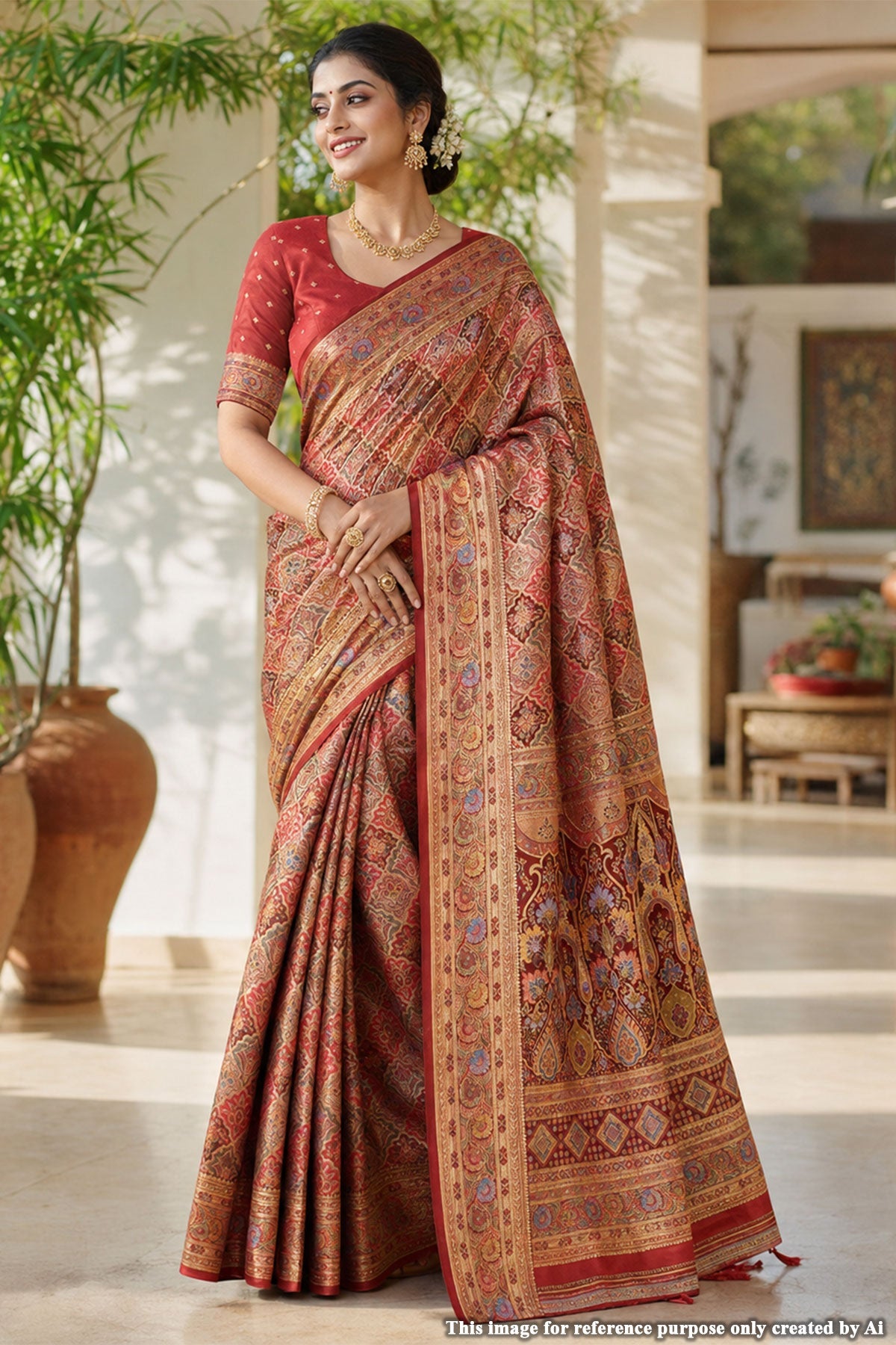 Maroon Silk Weaving Jal Saree