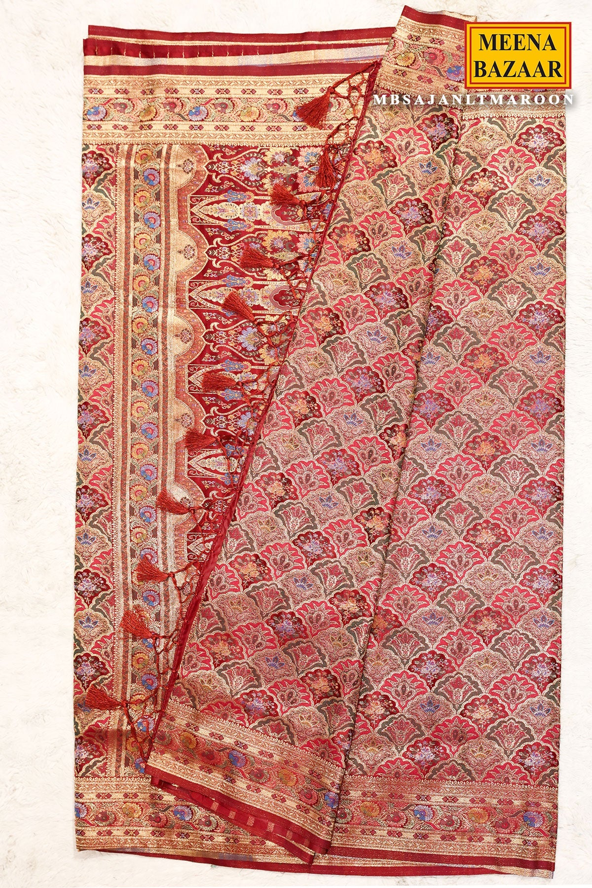 Maroon Silk Weaving Jal Saree