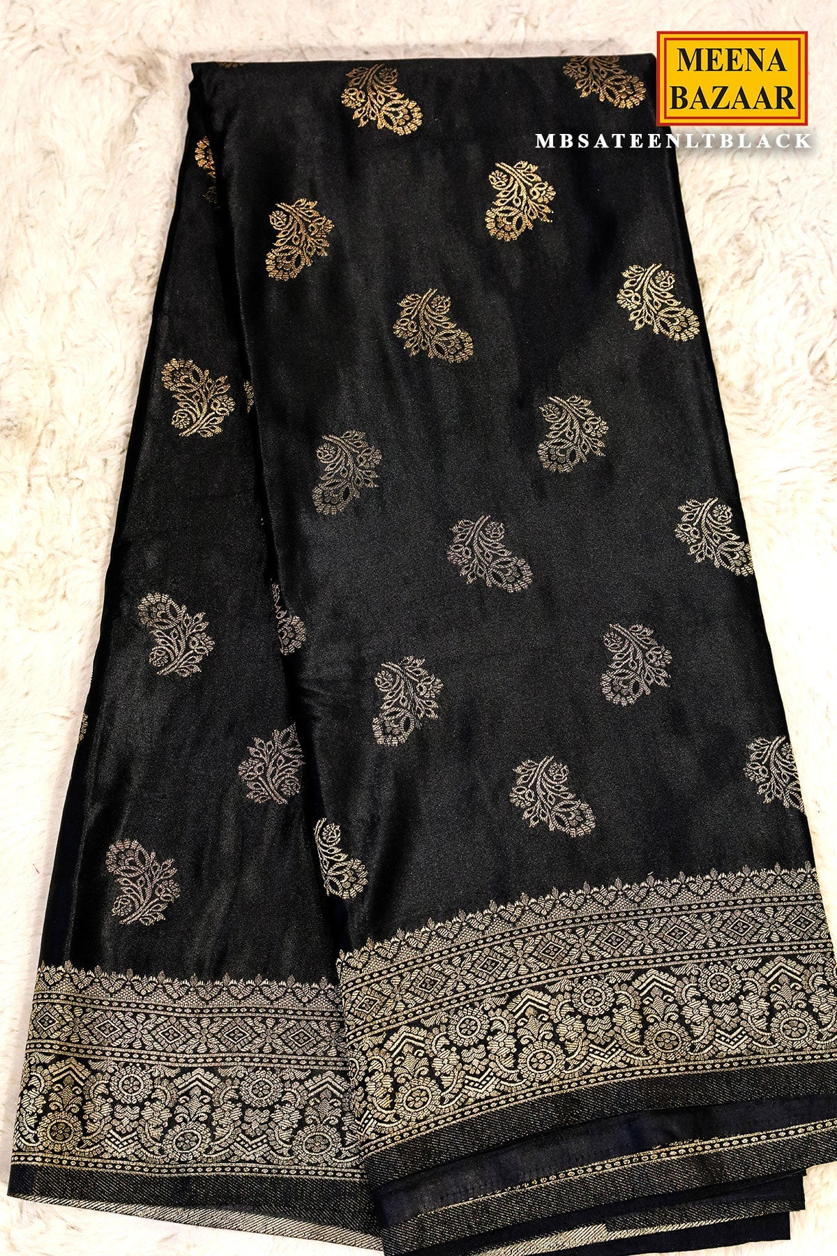 Sateen Black Silk Weaving Buti Saree