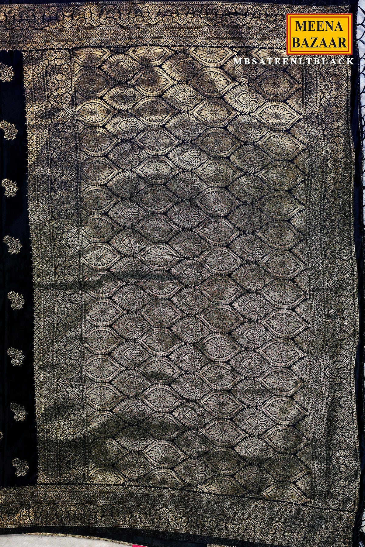 Sateen Black Silk Weaving Buti Saree